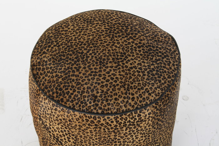 DKD Home Decor Reposapiés Colonial Leopardo Marrón Negro Piel 46 x 50 x 46 cm