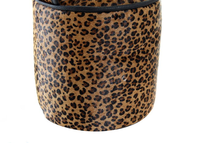 DKD Home Decor Sujetapuertas Colonial 19 x 19 x 19 cm con Detalle Leopardo en Piel y Cuerda