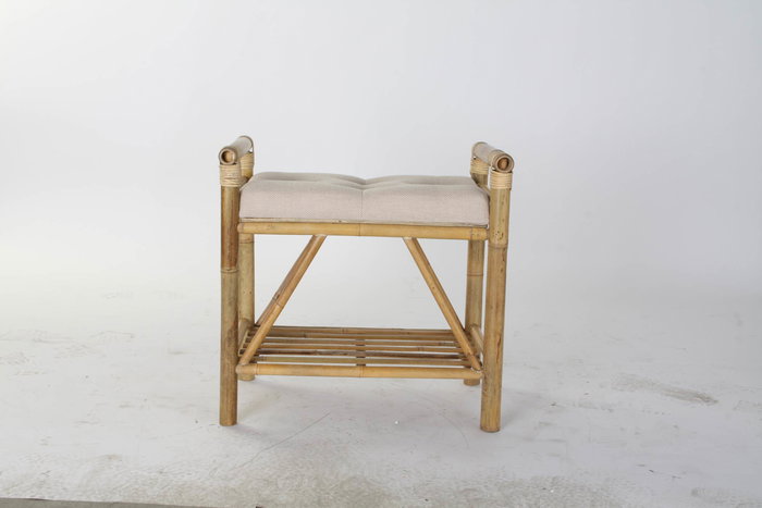 DKD Home Decor Descalzadora Tropical Marron Beige Bambu Algodon 36 x 54 x 55 cm (2 Unidades)