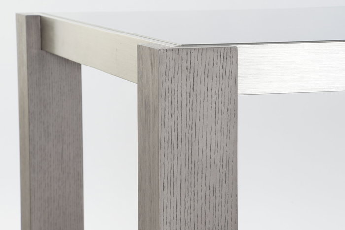 DKD Home Decor Mesa Comedor Roble Aluminio Cristal Templado Gris 92 x 74 x 162 cm