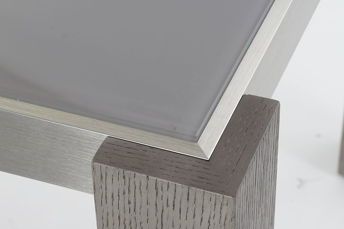 DKD Home Decor Mesa Comedor Roble Aluminio Cristal Templado Gris 92 x 74 x 162 cm