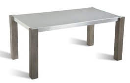 DKD Home Decor Mesa de Comedor Roble y Aluminio con Cristal Gris