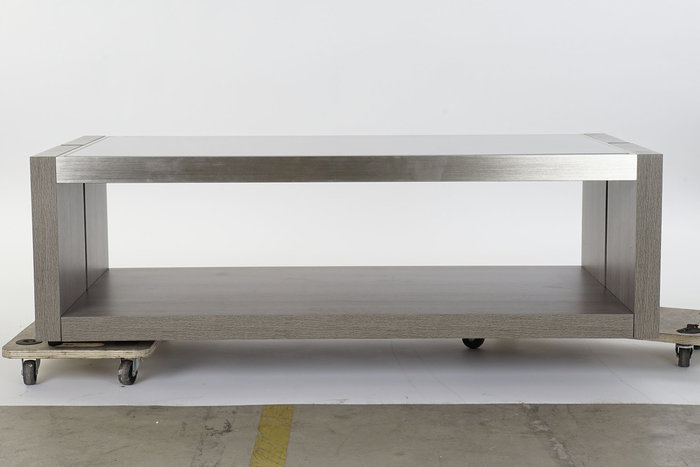 DKD Home Decor Mesa Centro Gris Roble Aluminio Cristal Templado 120 x 60 x 37.5 cm