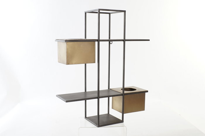 DKD Home Decor Estantería Macetero Metálica Negra Cobre 16 x 60 x 50 cm con 2 Estantes