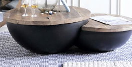 DKD Home Decor Mesa de Centro de Madera Café y Metal Negro