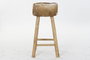 DKD Home Decor Taburete Colonial Natural Marron Madera Piel 42 x 77 x 42 cm