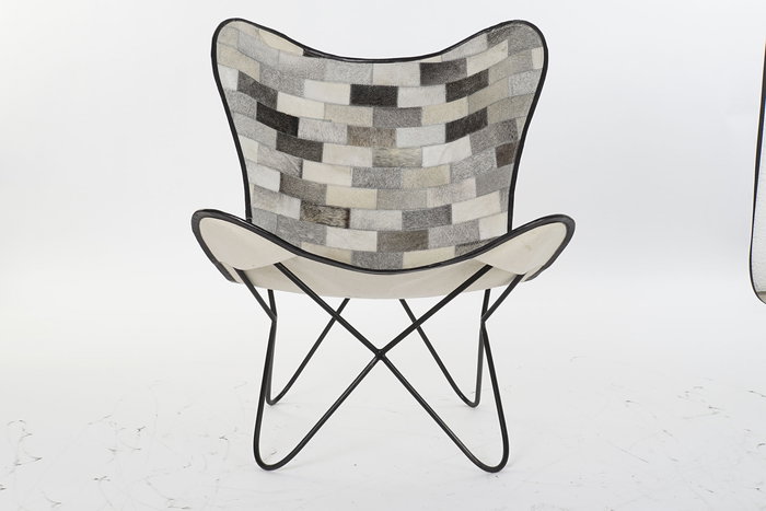 DKD Home Decor Silla Colonial Metal Piel Blanco Negro Gris Beige 70 x 90 x 74 cm