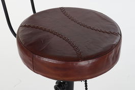 DKD Home Decor Taburete Vintage Piel y Metal Marron Negro 46 x 118 x 45 cm