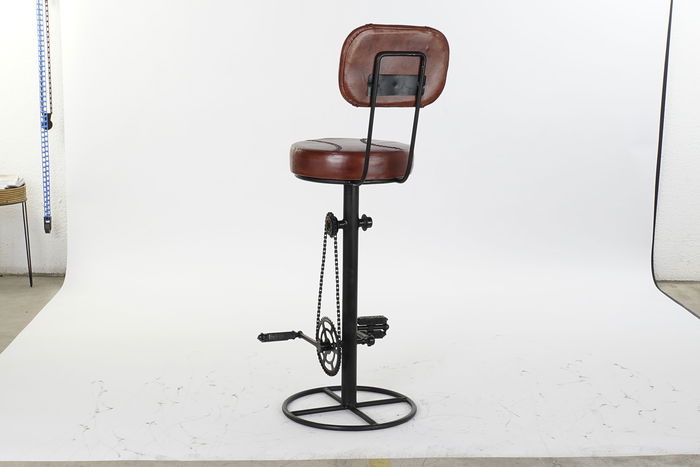 DKD Home Decor Taburete Vintage Piel y Metal Marron Negro 46 x 118 x 45 cm