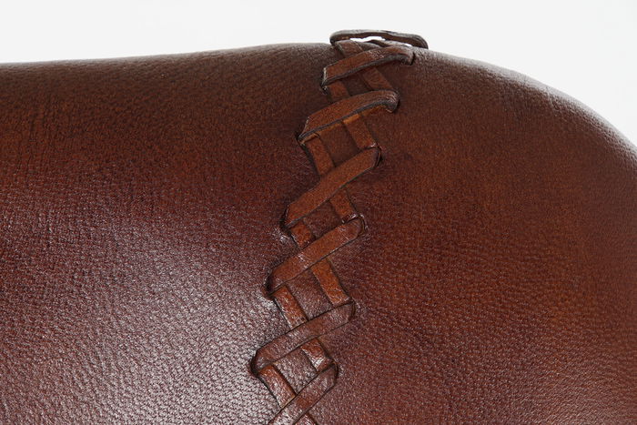 DKD Home Decor Taburete Vintage Piel y Metal Marron Negro 46 x 118 x 45 cm