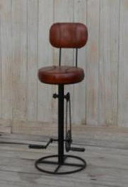 DKD Home Decor Taburete de Metal y Piel Marrón y Negro