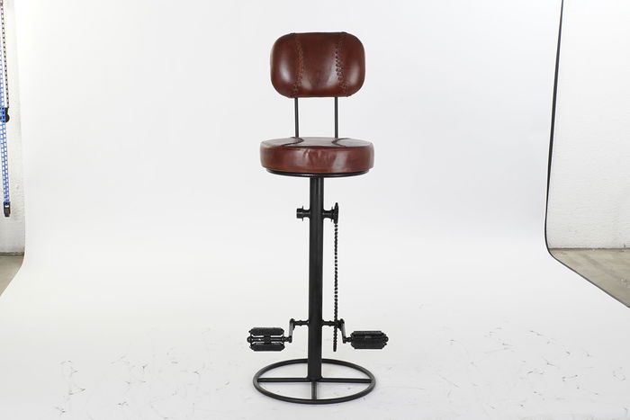 DKD Home Decor Taburete Vintage Piel y Metal Marron Negro 46 x 118 x 45 cm