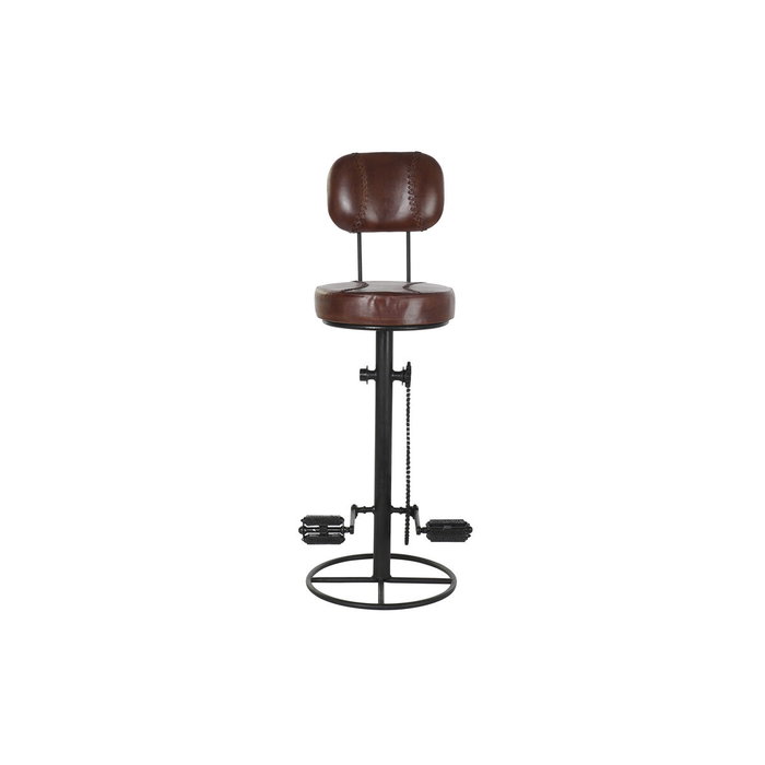 DKD Home Decor Taburete de Metal y Piel Marrón y Negro