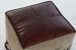DKD Home Decor Reposapies Vintage Marron Beige Piel Poliester 40 x 40 x 46 cm