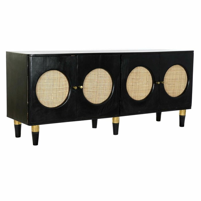 DKD Home Decor Buffet de Mango y Ratán Negro 150x40x65 cm