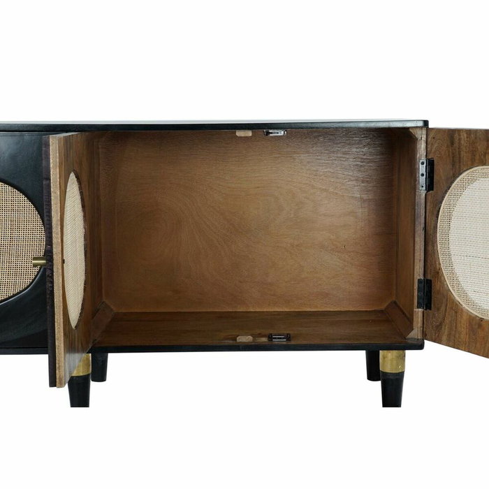 DKD Home Decor Buffet de Mango y Ratán Negro 150x40x65 cm