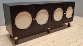 DKD Home Decor Buffet de Mango y Ratán Negro 150x40x65 cm