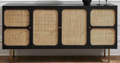 DKD Home Decor Buffet de Mango y Ratán Negro 150x40x65 cm