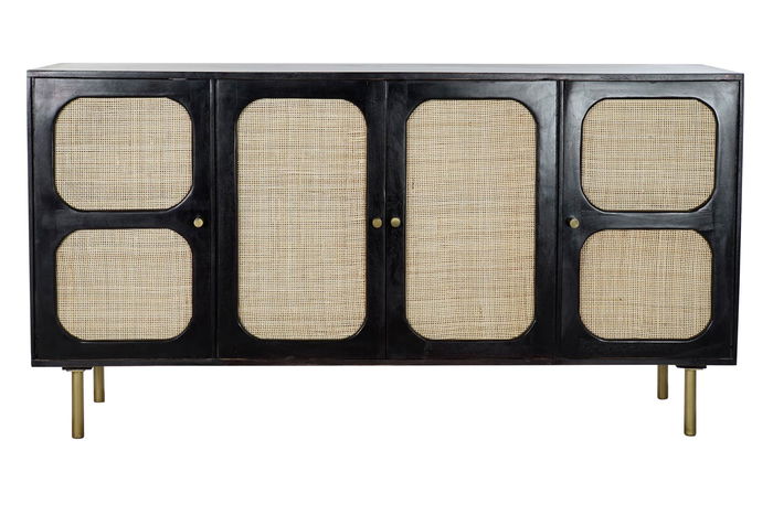 DKD Home Decor Buffet Moderno Negro Natural Mango Ratan 40 x 78 x 150 cm