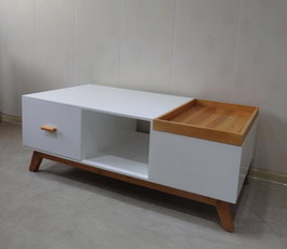 DKD Home Decor Mesa de Centro Scandi Blanca con Cajón