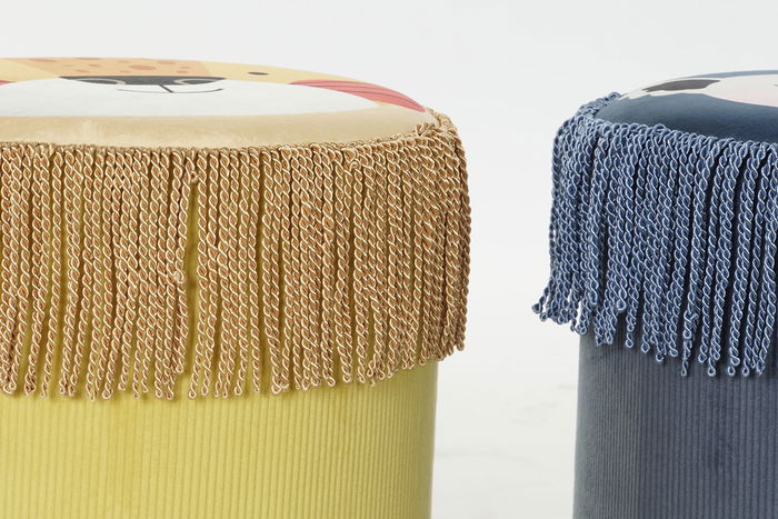 DKD Home Decor Reposapies Kids 2 Unidades Amarillo Azul Poliester 36x43x36 cm