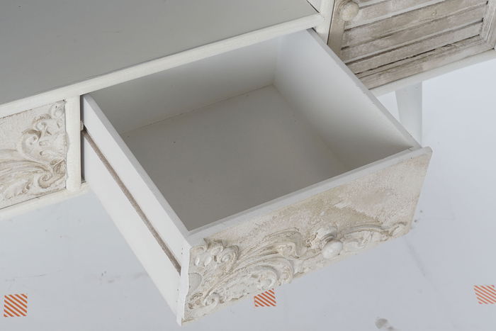 DKD Home Decor Mueble TV Neoclasico Blanco Beige 136x52x40.5 cm