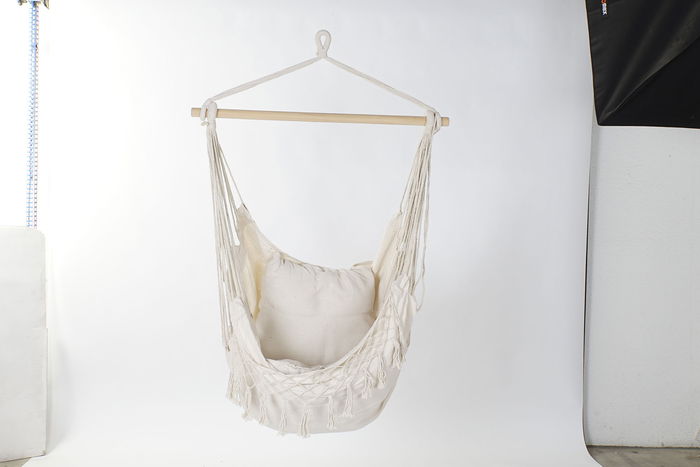 DKD Home Decor Silla Colgante para Terraza y Jardín Crudo Algodón y Pino 90x90x135 cm