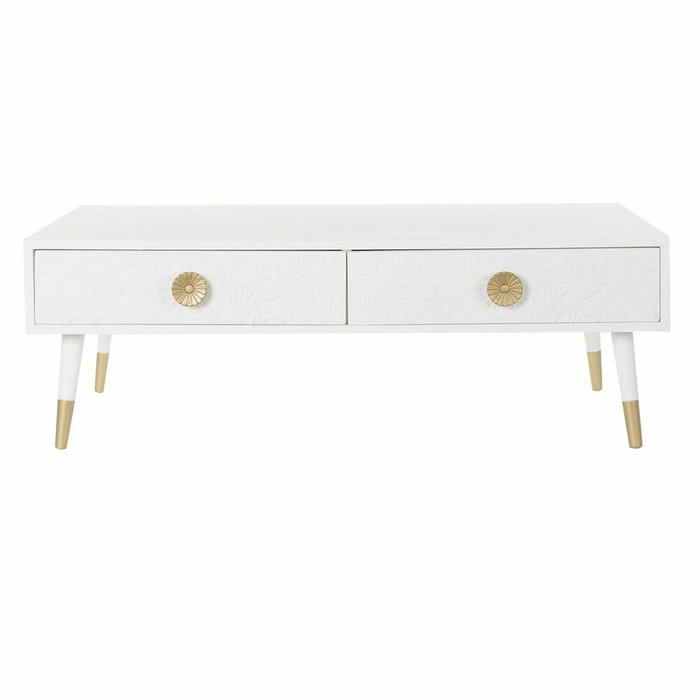 DKD Home Decor Mesa de Centro Mandala Blanco y Dorado