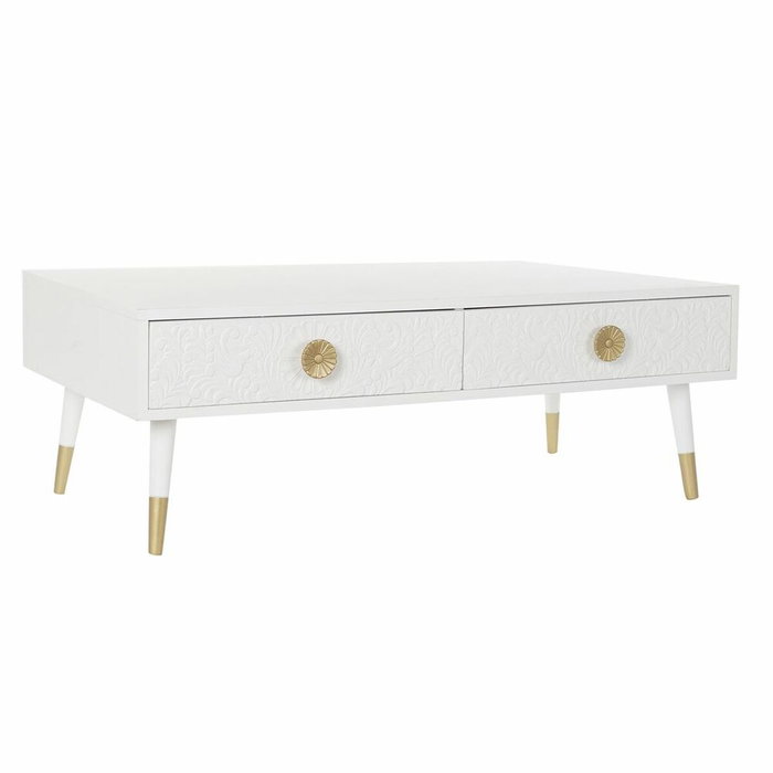 DKD Home Decor Mesa de Centro Mandala Blanco y Dorado