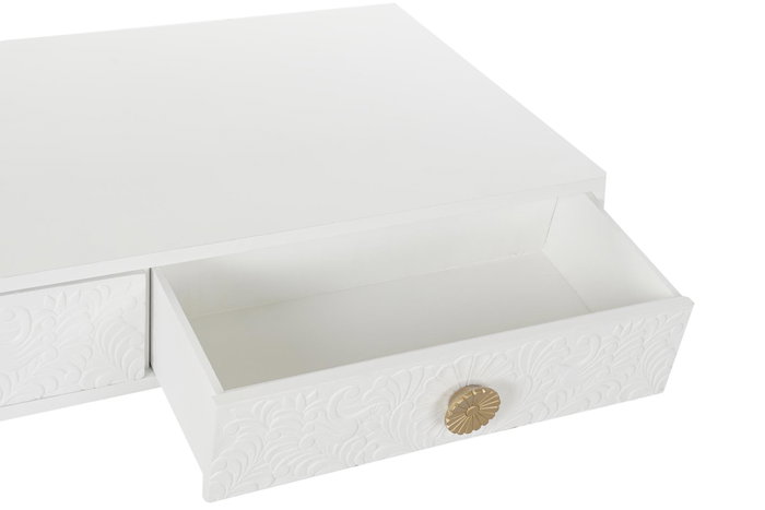 DKD Home Decor Mesa de Centro Mandala Blanco y Dorado