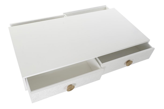 DKD Home Decor Mesa de Centro Mandala Blanco y Dorado
