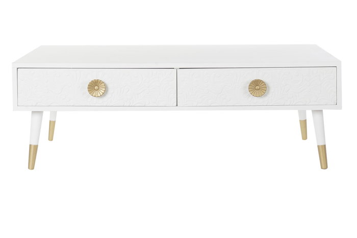 DKD Home Decor Mesa de Centro Mandala Blanco y Dorado