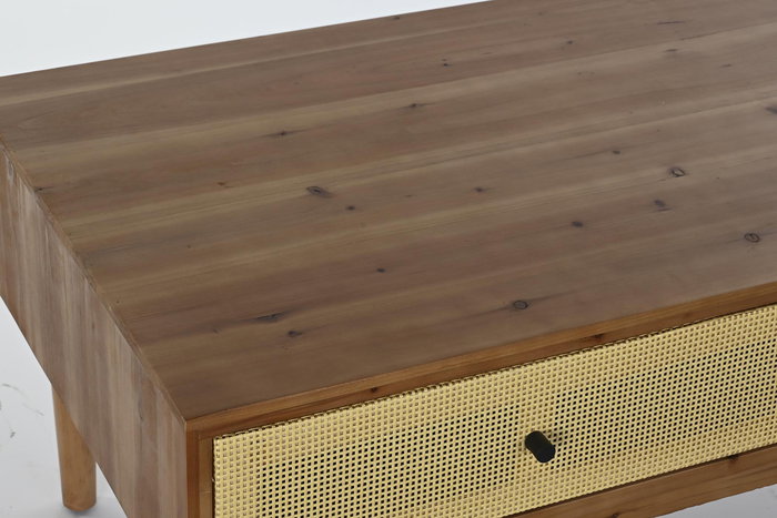 DKD Home Decor Mesa Centro Balines Marron Madera de Abeto y Ratan 106 x 55 x 46 cm