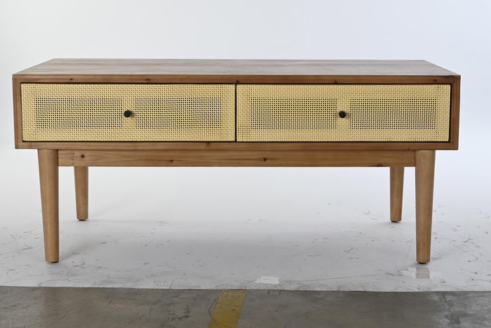 DKD Home Decor Mesa Centro Balines Marron Madera de Abeto y Ratan 106 x 55 x 46 cm