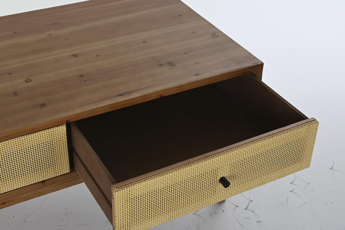 DKD Home Decor Mesa Centro Balines Marron Madera de Abeto y Ratan 106 x 55 x 46 cm