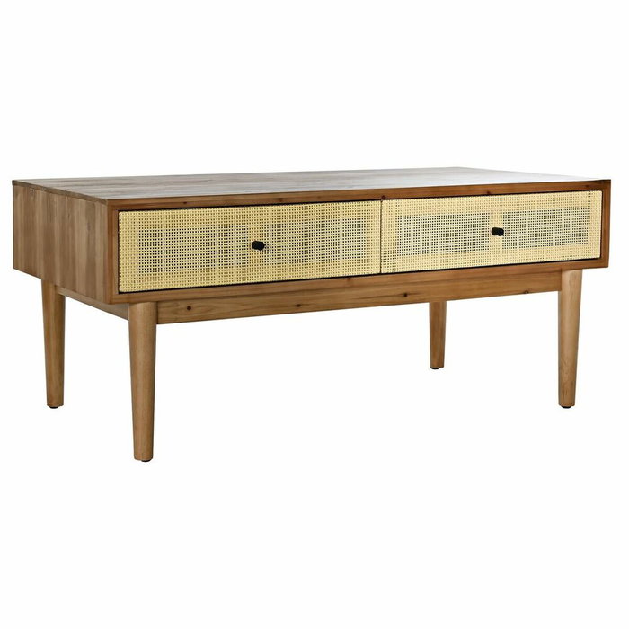DKD Home Decor Mesa de Centro Abeto y Ratán Marrón con 2 Cajones