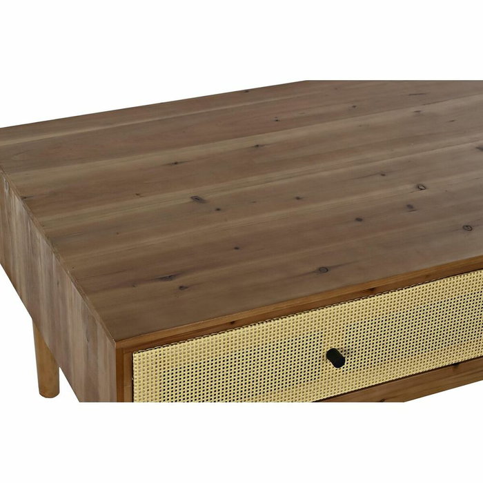 DKD Home Decor Mesa de Centro Abeto y Ratán Marrón con 2 Cajones