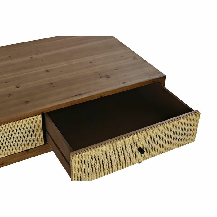 DKD Home Decor Mesa de Centro Abeto y Ratán Marrón con 2 Cajones