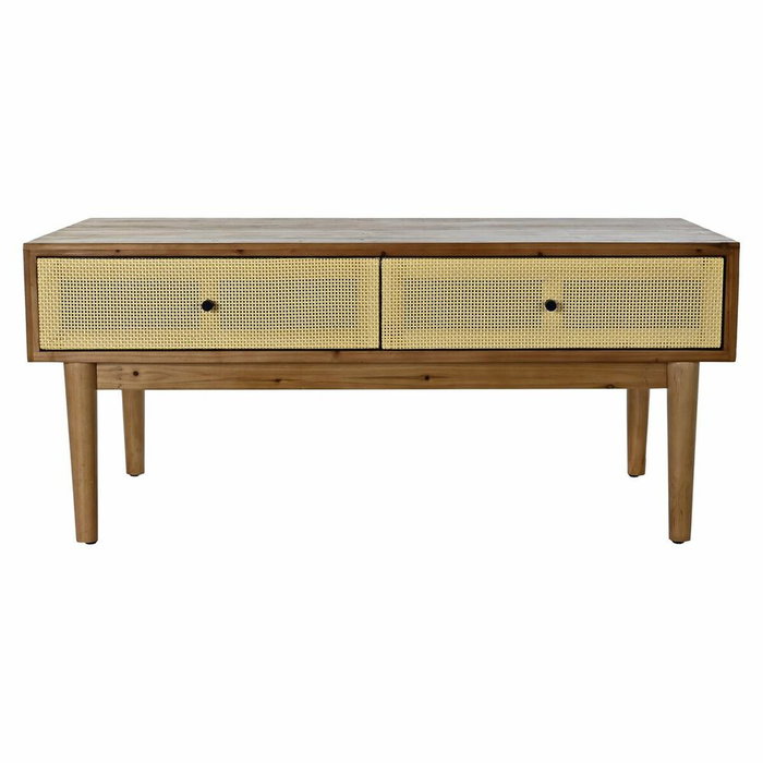 DKD Home Decor Mesa de Centro Abeto y Ratán Marrón con 2 Cajones