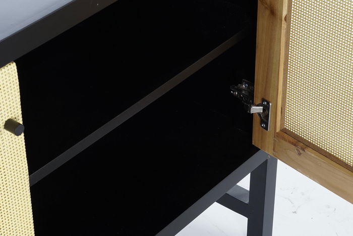 DKD Home Decor Buffet Balines Negro Natural Abeto Ratan 120 x 38 x 76 cm