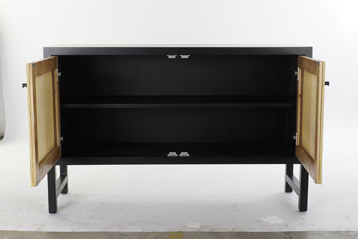 DKD Home Decor Buffet Balines Negro Natural Abeto Ratan 120 x 38 x 76 cm