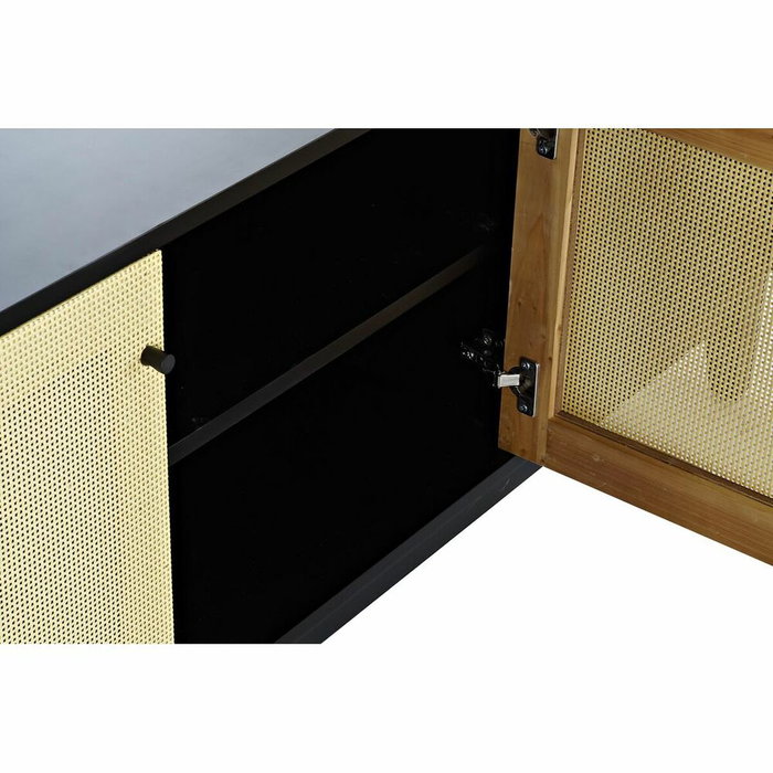 DKD Home Decor Mueble TV Abeto y Ratán Negro y Natural 160x38x65 cm