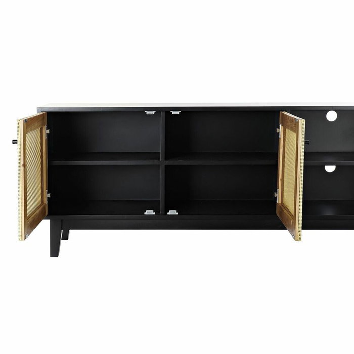 DKD Home Decor Mueble TV Abeto y Ratán Negro y Natural 160x38x65 cm