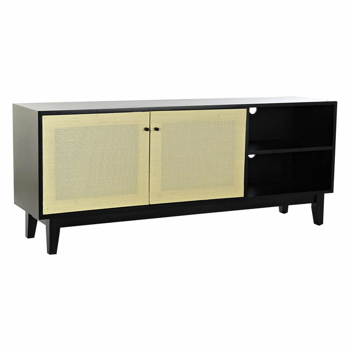 DKD Home Decor Mueble TV Abeto y Ratán Negro y Natural 160x38x65 cm