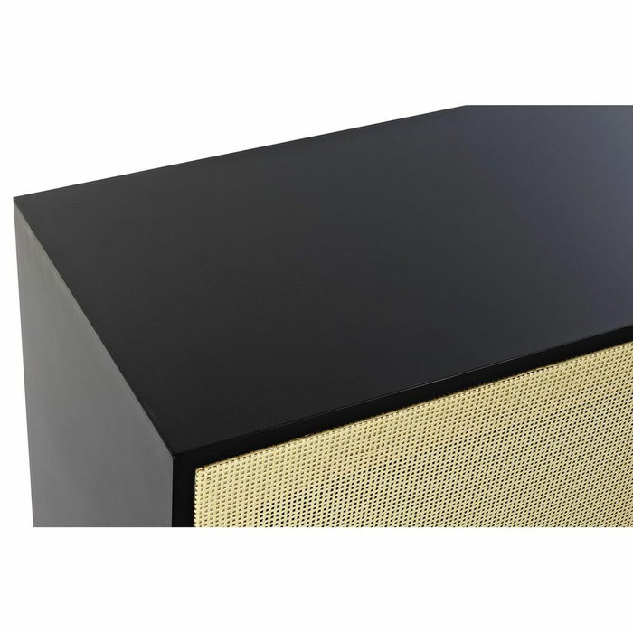 DKD Home Decor Mueble TV Abeto y Ratán Negro y Natural 160x38x65 cm