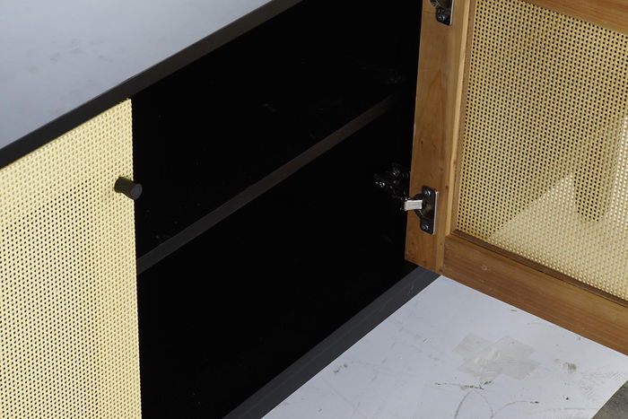 DKD Home Decor Mueble TV Balines Negro Natural 160x65x38 cm Abeto Ratan