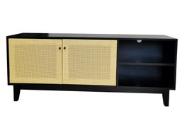 DKD Home Decor Mueble TV Balines Negro Natural 160x65x38 cm Abeto Ratan