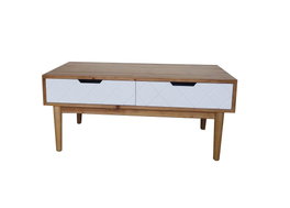 DKD Home Decor Mesa de Centro Abeto Marrón y Blanco con 2 Cajones