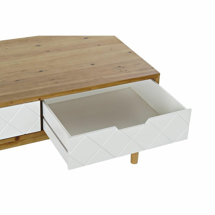 DKD Home Decor Mesa de Centro Abeto Marrón y Blanco con 2 Cajones