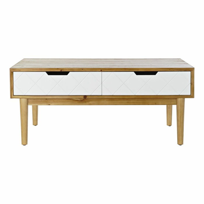 DKD Home Decor Mesa de Centro Abeto Marrón y Blanco con 2 Cajones